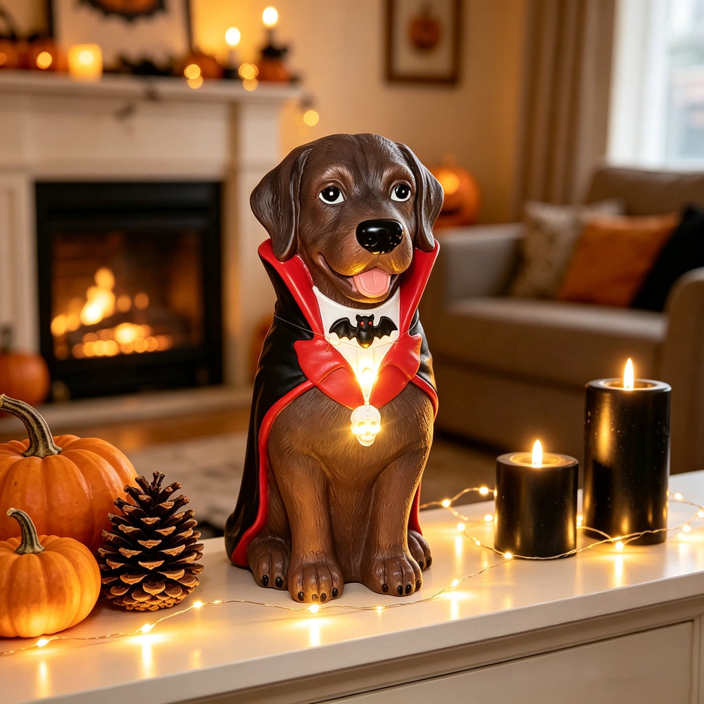 2026 New Halloween Light‑Up French Bulldog Figurine, Shark Outfit Dog Statue with Glowing Pumpkin, Waterproof Resin Table Holiday Decorations, Cute Spooky Halloween Decorations for Porch Yard Home