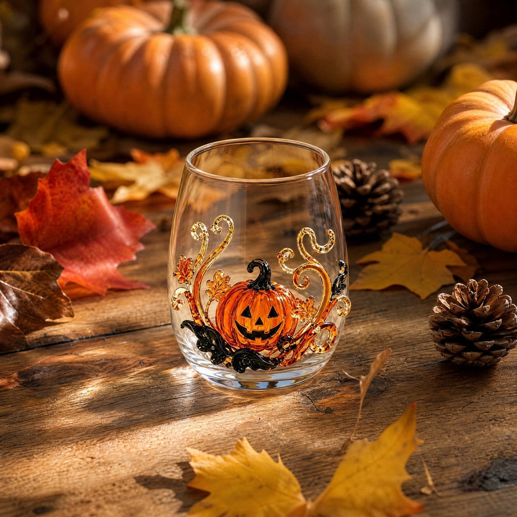 SCNOR Vintage Stained Glass Pumpkin Table Lamp, USB Powered Jack O Lantern Night Light for Halloween Fall Mantel Decor