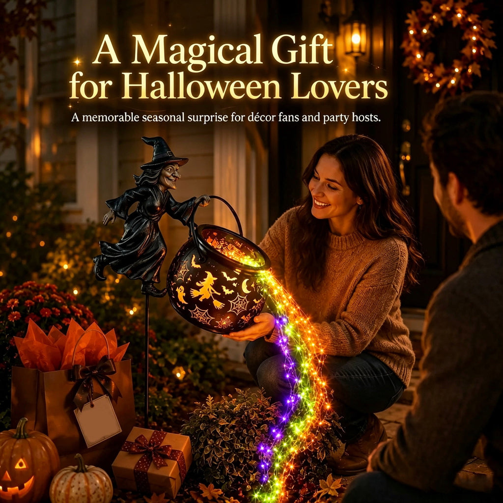 Clearance Halloween Witch Cauldron Garden Lamp, Metal Multicolor Light Outdoor Decorative Lantern, Spooky Yard Decor for Lawn Flower Bed Porch Party