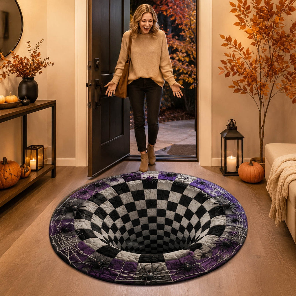 Win s Way 3D Illusion Round Halloween Rug Optical Illusion Doormat Non- Washable Entryway Decor Spooky Fall Front Door Mat for Party Decoration Available in 15.8/23.6/31.5 Inch