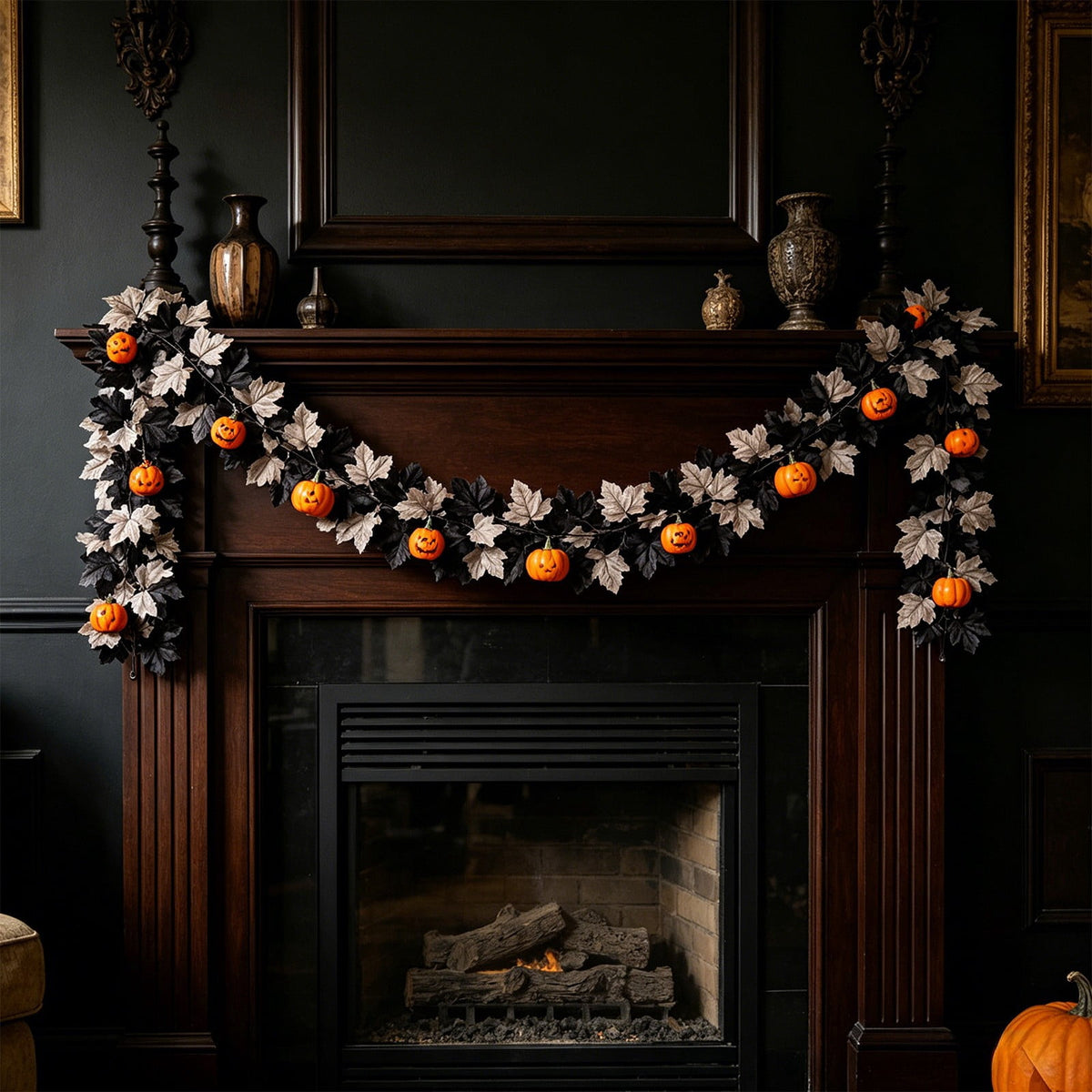 WKSCLPAI Halloween Maple Leaf Garland, Fall Vine Wreaths for Autumn Festivities Decor,Seasonal Garlands for Home,Halloween & Fall Decorations