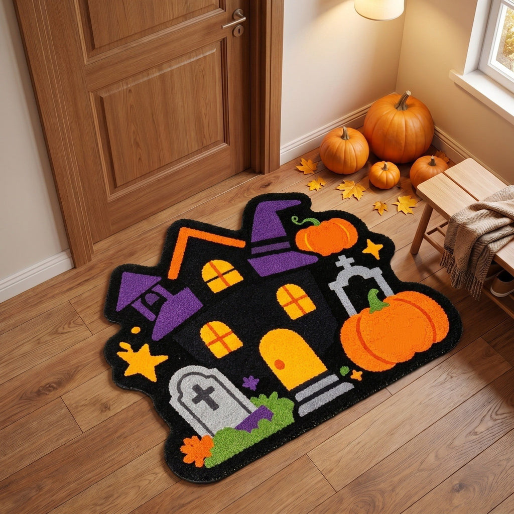 Halloween Door Mat Pumpkin Shaped Non-Absorbent Skidproof Mat 15.75x23.62in Polyester Skidproof & Weather Resistant for Front Door Porch Indoor Outdoor Halloween Door Mat by MPOISVA