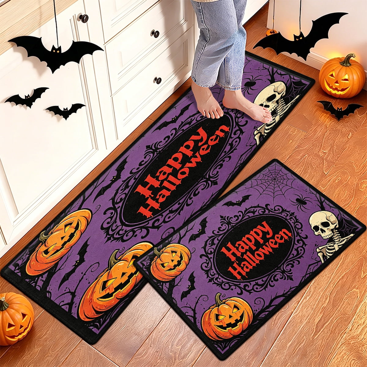 YIMEIS Halloween Pumpkin Lanterns 1Pc Flannel Mat and Kitchen Rugs,Soft Non-slip,Perfect for Home Bathroom