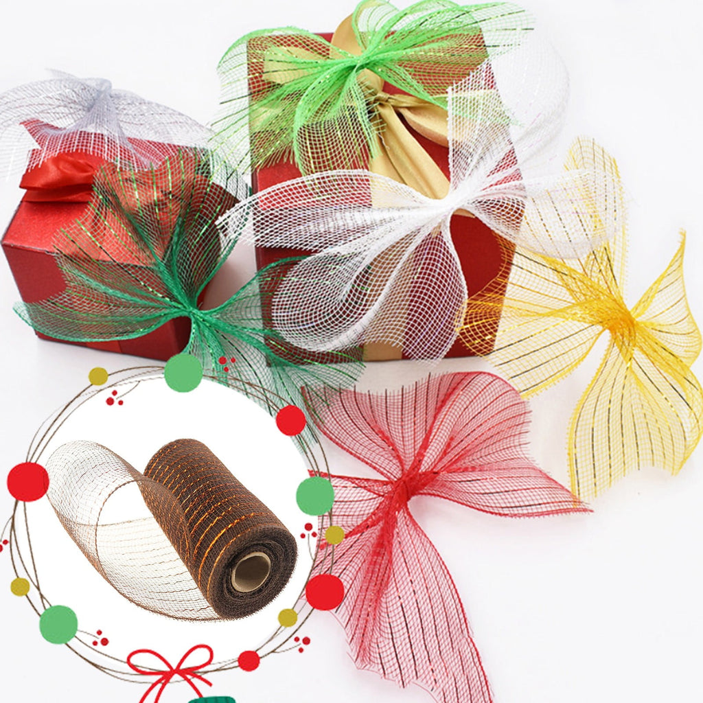 15cm x 10 Yard Poly Decorating Mesh Ribbon with Metallic Foil Each Roll for Wreaths, Swags Bows Wrapping and Decorating Projects-1 Roll