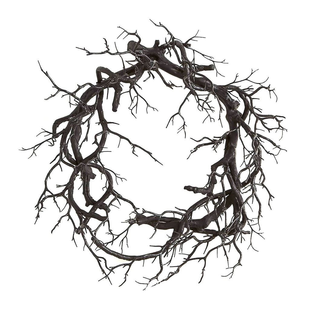 18 Inch Black Twig Halloween Wreath for Front Door - Artificial Dead Branch Garland for Indoor Outdoor Party Home Decor