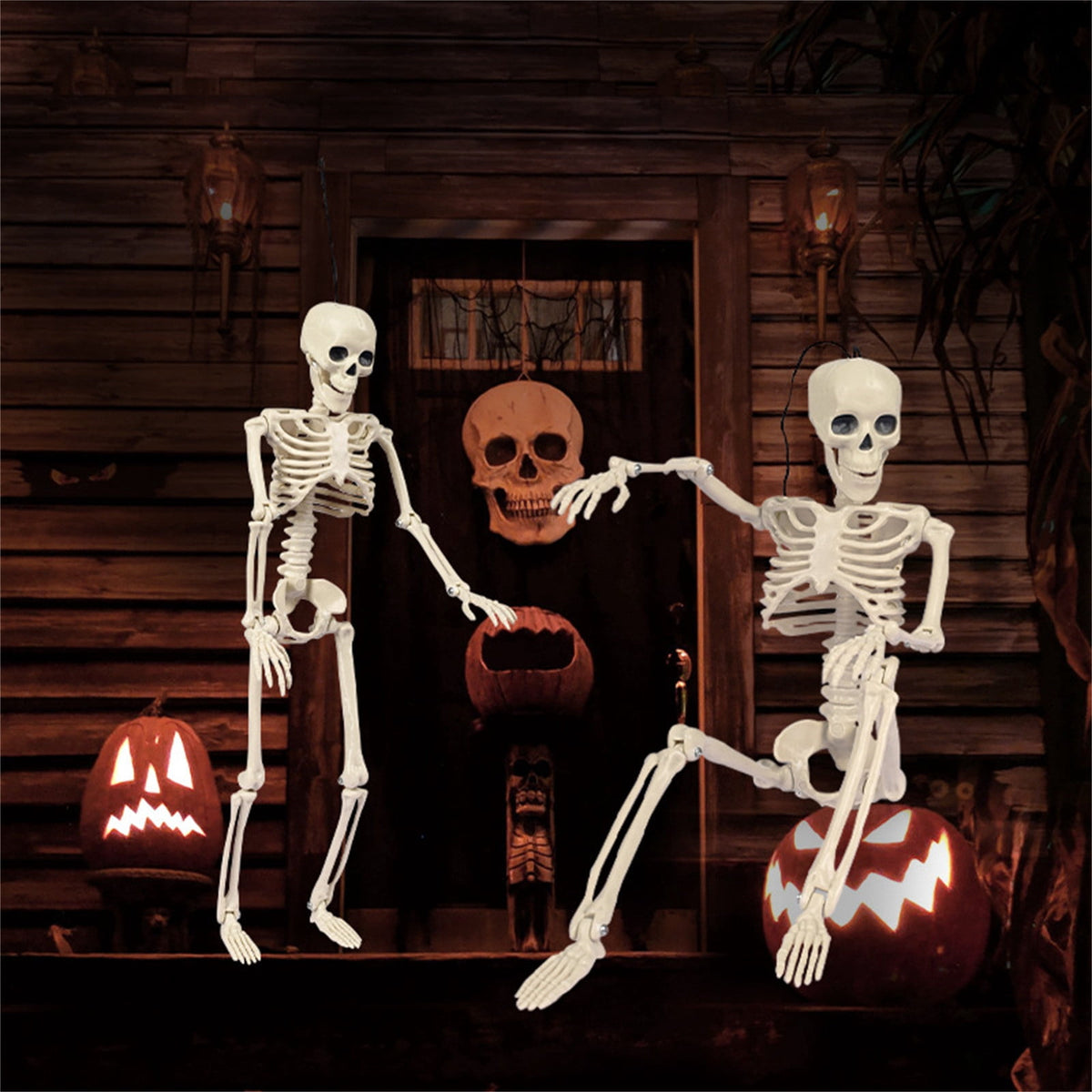 Coollooc Skeleton Halloween Decorations, 1.3Ft Realistic Full Body Movable Posable Joints Skeleton, Plastic Skeleton Decors for Halloween Party Haunted House Yard Supplies(A)