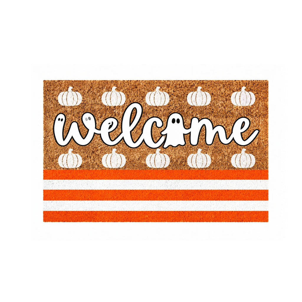 Fllostpr Halloween Pumpkin & Crow Welcome Doormat for Front Door, Non-Slip Vintage Brown Coir Floor Mat for Outdoor Porch Entryway Decor,16x24 Inch