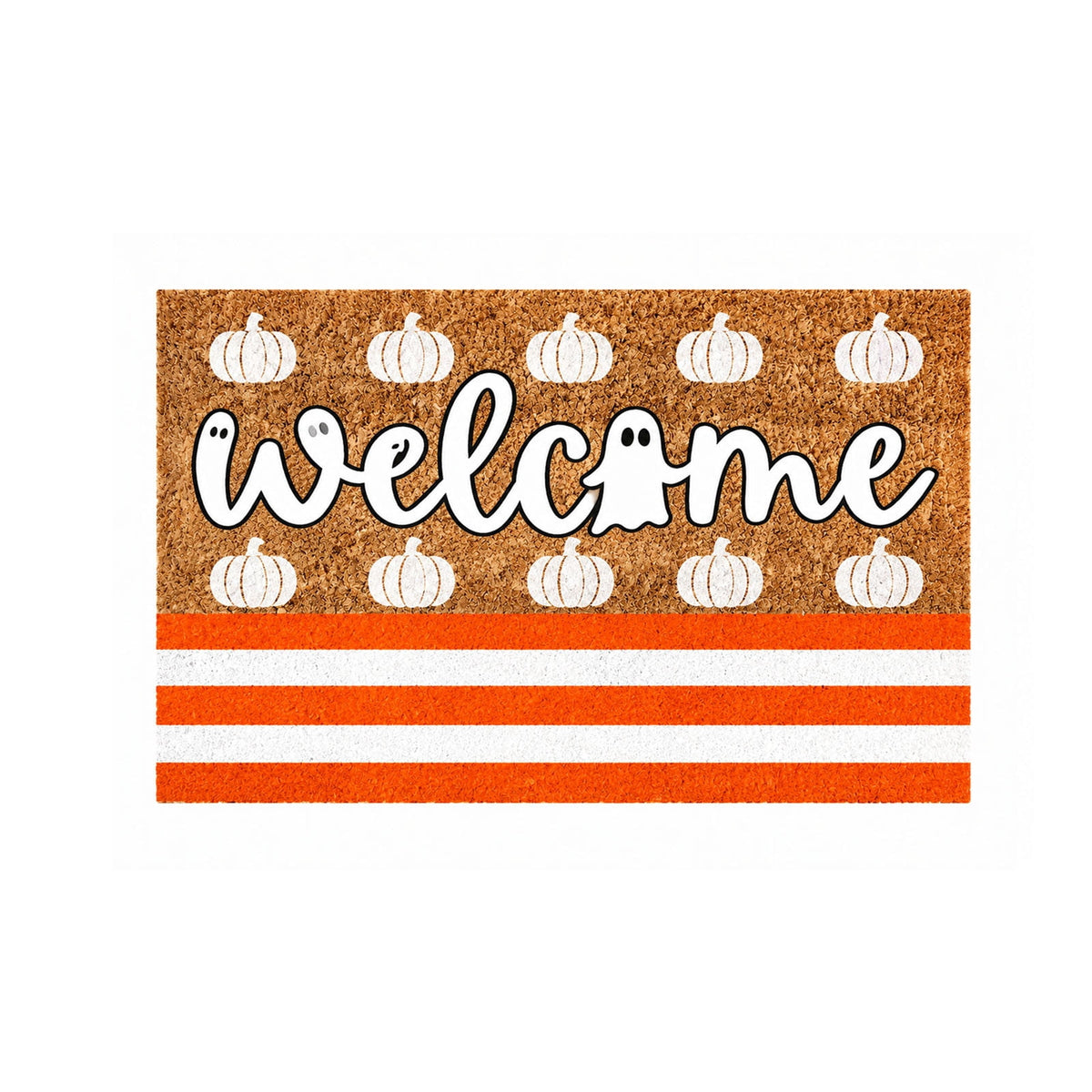 Fllostpr Halloween Pumpkin & Crow Welcome Doormat for Front Door, Non-Slip Vintage Brown Coir Floor Mat for Outdoor Porch Entryway Decor,16x24 Inch