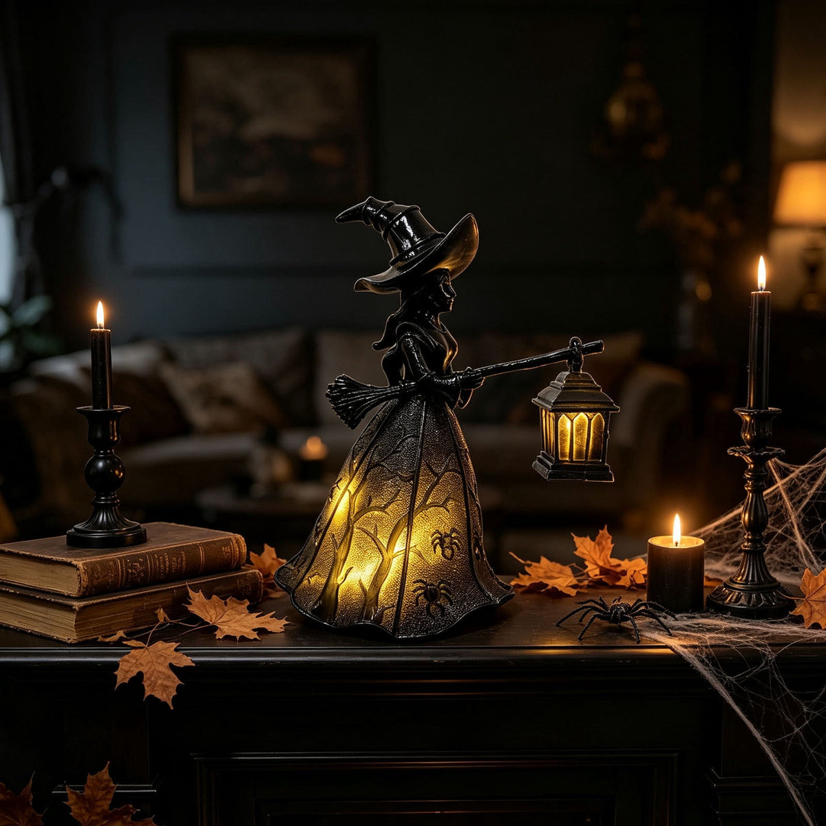 BZPIZ Witch Hat Lamp Handcrafted Retro Resin Stained Witch Hat Desk Lamp Halloween Home Decor Gothic Wizard Hats Night Light for Bedroom & Bookshelf