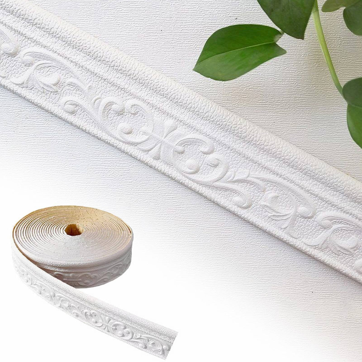 1 Roll Foam Molding Trim Peel and Stick,Flexible Molding Wallpaper Border,Self Adhesive 3D Wall Base Moulding Trim,Wall Edging Lines Foam Baseboard,Wall Base Moulding Trim,(White,90.55x3.14 in)