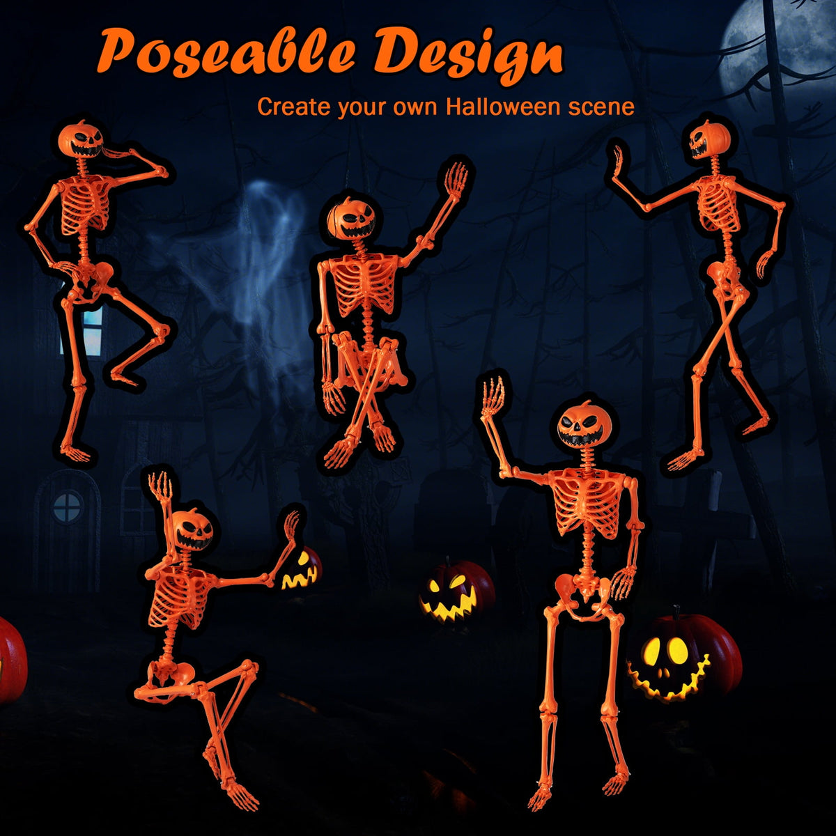 Costway 5.5 FT Poseable Halloween Skeleton Life-Size Decoration with Built-in Lights Green