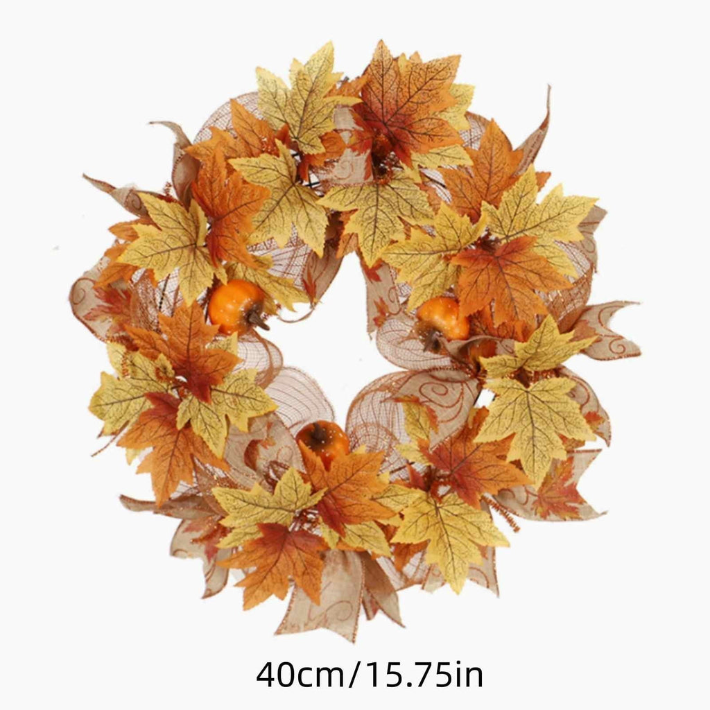 Festival Pumpkin Maple Leaf Artificial Wreath Door Hanging, Halloween Wreath