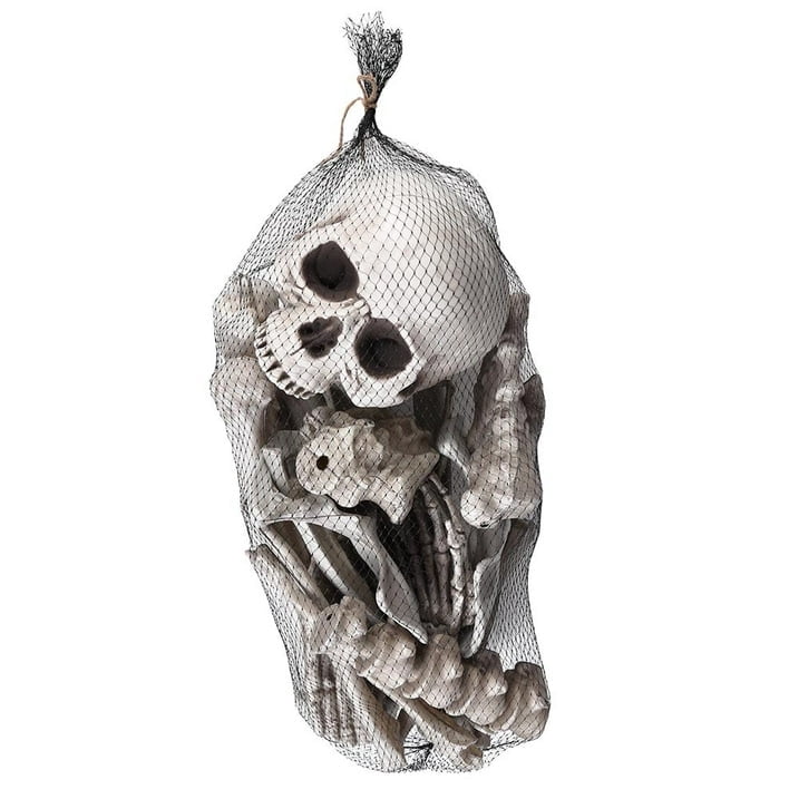 2025 Bag of Bones - 28 Pc Realistic Skeleton Bones & Skull Set for Halloween Decor (Lifesize Horror Props, DIY Party Scatter)