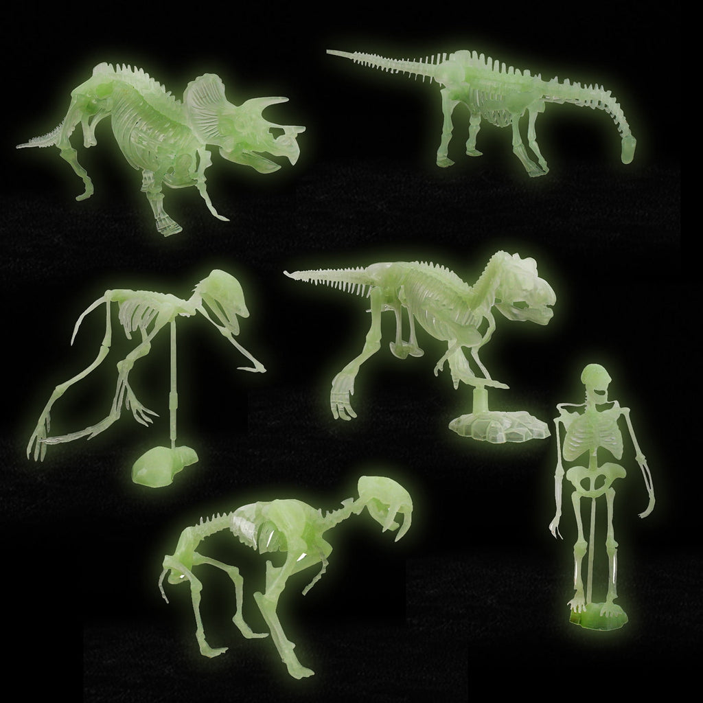 Gqtwoy 6Pcs Noctilucent Dinosaur Human Skeleton Model, Glow-in-the-Dark Skull Toy for Halloween Party, Spooky Bones Decor for Home & Office, Ideal for Haunted House & Holiday Decorations