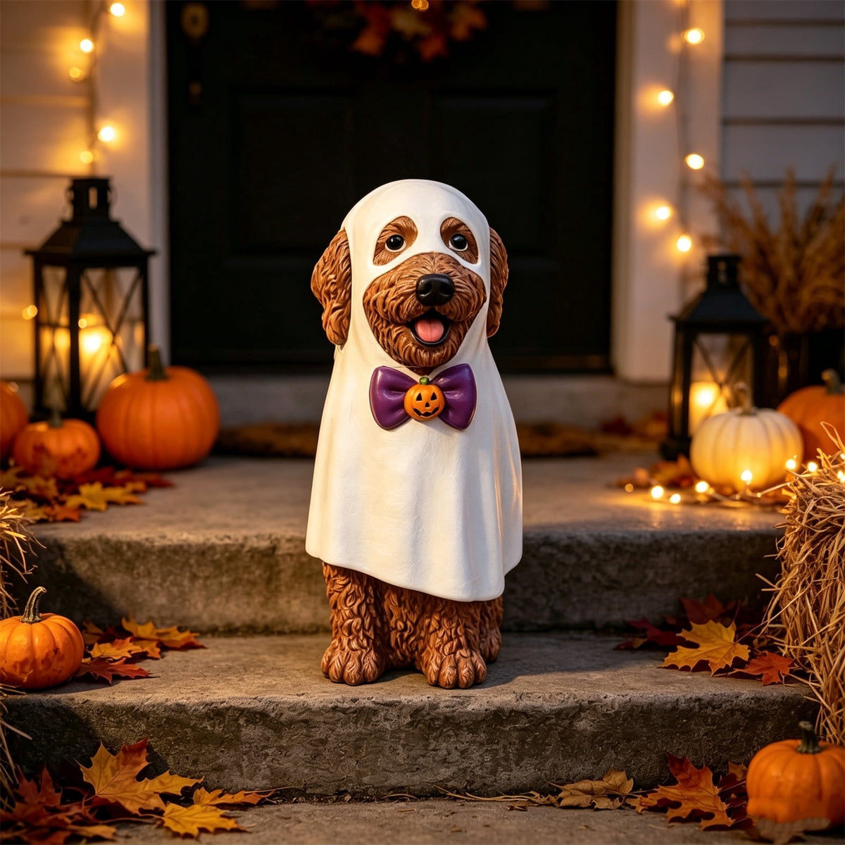 2026 New Halloween Light‑Up French Bulldog Figurine, Shark Outfit Dog Statue with Glowing Pumpkin, Waterproof Resin Table Holiday Decorations, Cute Spooky Halloween Decorations for Porch Yard Home