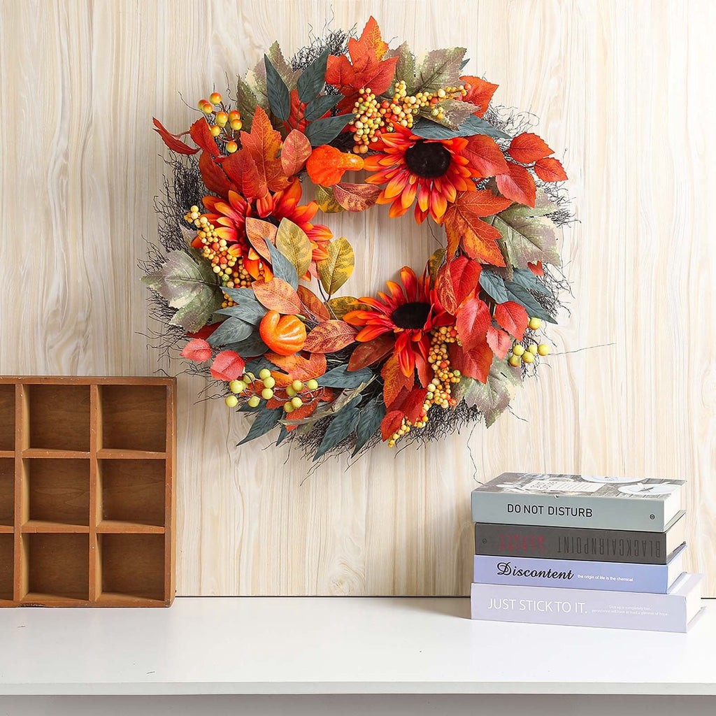 YOTQUSKI Halloween Wreaths for Front Door, 17.7" Artificial Dead Branch Bat Wreath, Black Bat Twig Window Door Decorations Hanging Party Props