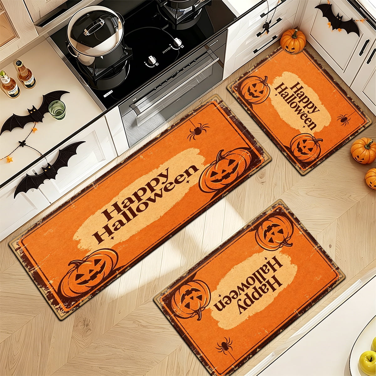 YIMEIS Halloween Orange Pumpkin Lantern Soft Non-slip 1Pc Flannel Mat and Kitchen Rugs,16''x24'',for Bathroom Entryway Bedroom