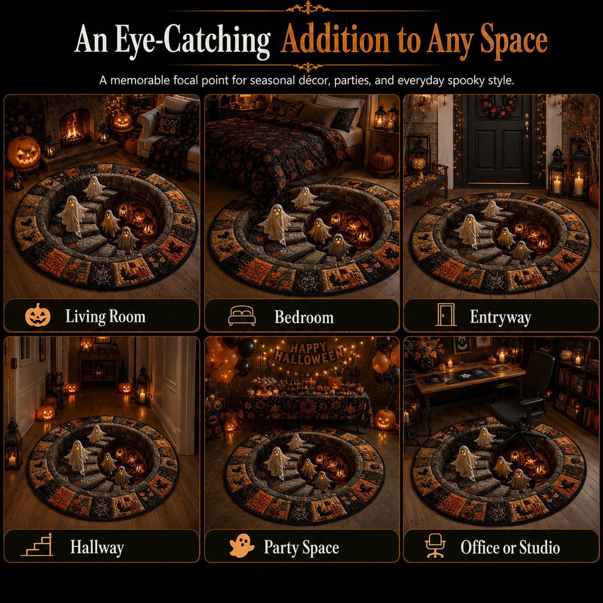 3D Optical Illusion Round Halloween Rug, Ghost Cave Stairwell Non-Slip Decorative Floor Mat