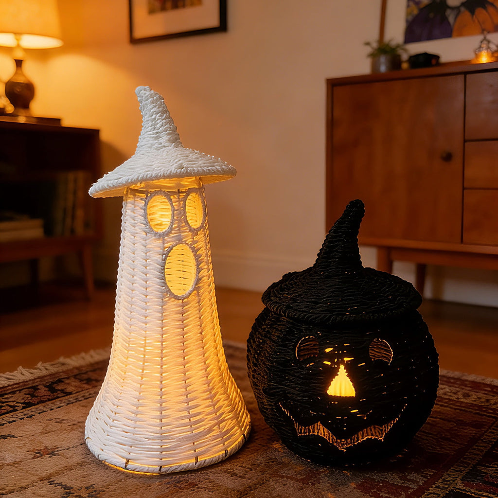 THOPBPRK 2026 Black Halloween Woven Pumpkin Jack-O'-Lantern, Halloween Decorations Pumpkin, USE LED Candle, Rattan Fall Halloween Decor for Home, 1Pack 11.8 Inch A