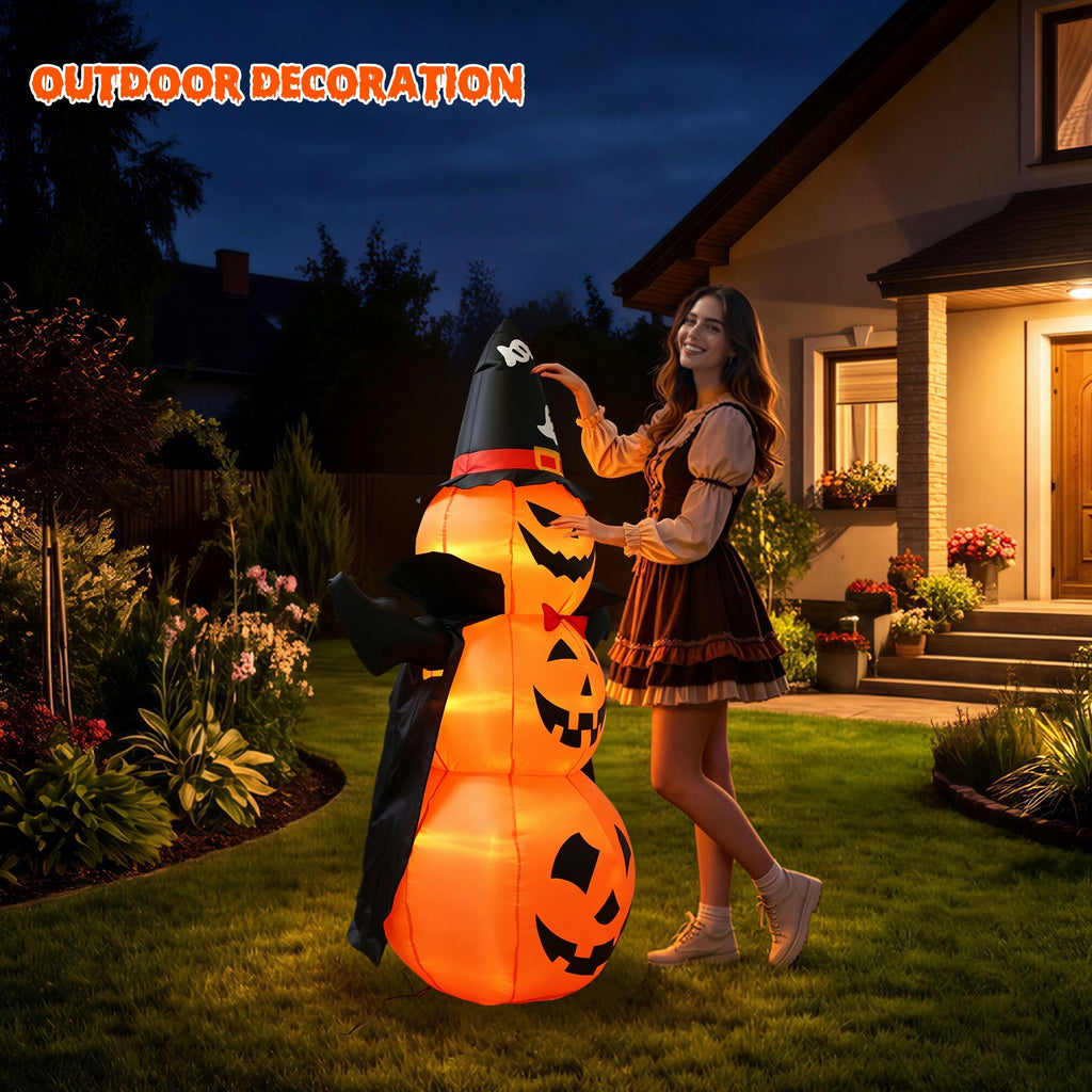 MAGOTAN 8 ft Halloween Inflatable Pumpkin Halloween Inflatable Pumpkins Ghost Tombstone Outdoor Yard Decoration Build-in 7 LED White Lights