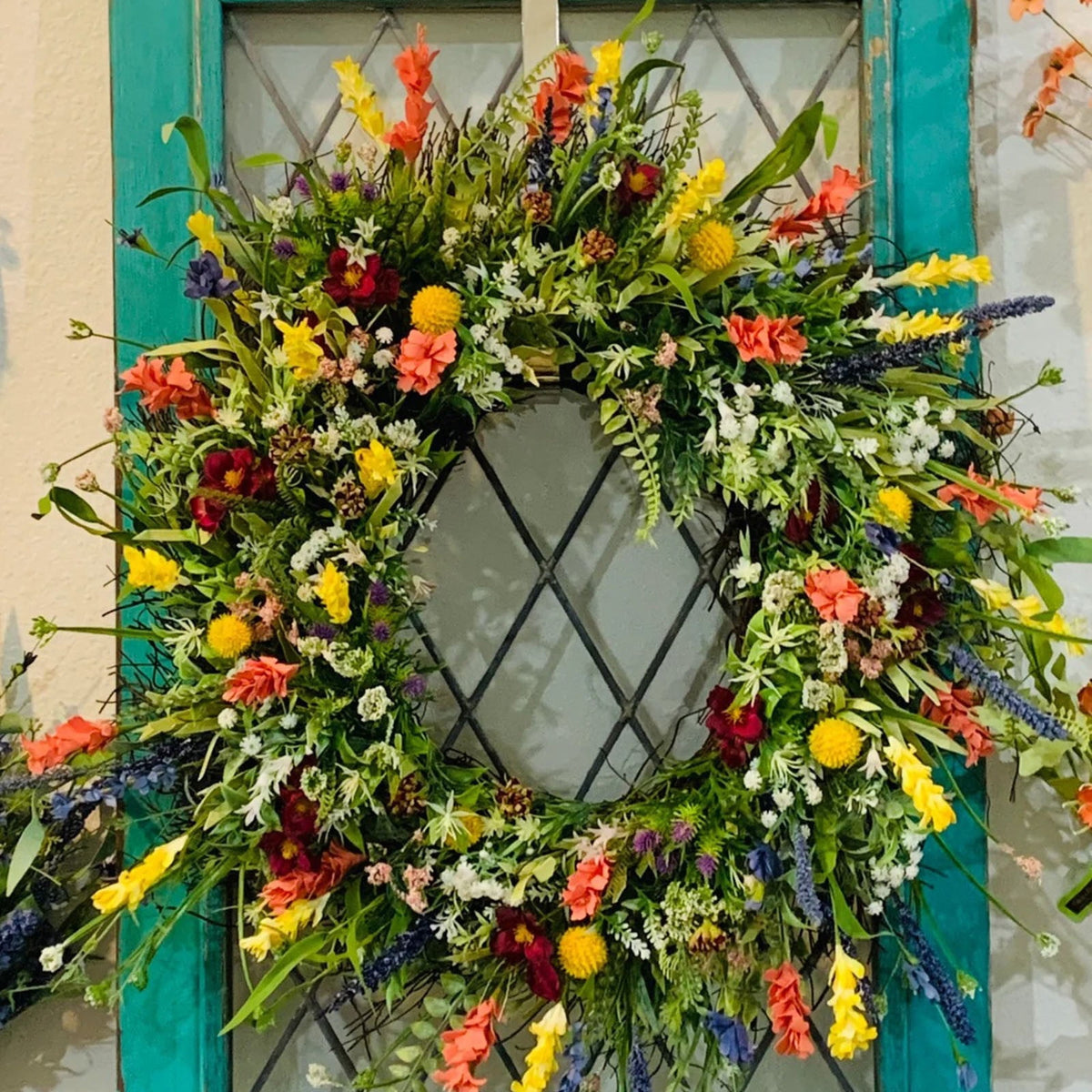 Texas Wildflower Wreath Spring And Summer Plastic Wreath Home Patio Door Hanging Decoration Simulation Dried Flowers For Halloween Thanksgiving Christmas(Green)