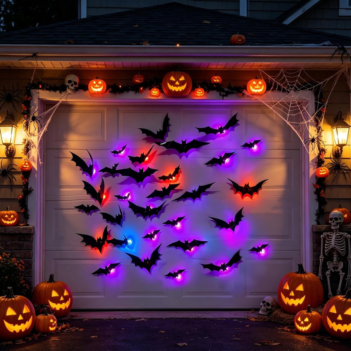 CQHVKQ 36 PCS Halloween Bats Decorations, Realistic 3D LED Bats Wall Stickers Decor, Assorted Size Removable Lighted PVC Bats DIY Wall Sticker for Halloween Party, Bedroom, Home, Indoor and Outdoor