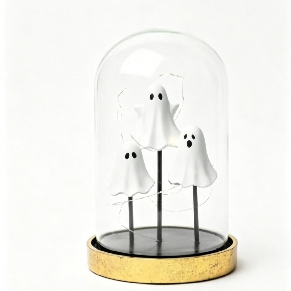 Orangide Halloween Ghost Cloche Night Light Fabric Ghost Lamp with Glass Dome for Mantel Shelf Spooky Party and Home Decor Ornament