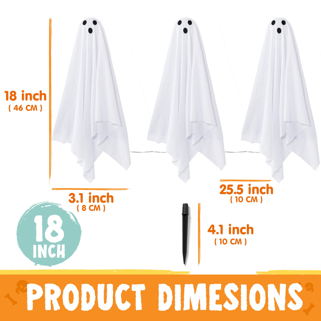 Joyfy 3 Packs Halloween Ghost Decorations Outdoor, Light Up Flying Ghost Pathway Lights， Battery Operated Watereproof Ghost Deocr with 3 Stakes, Halloween Yard Front Porch Haunted House Decorations