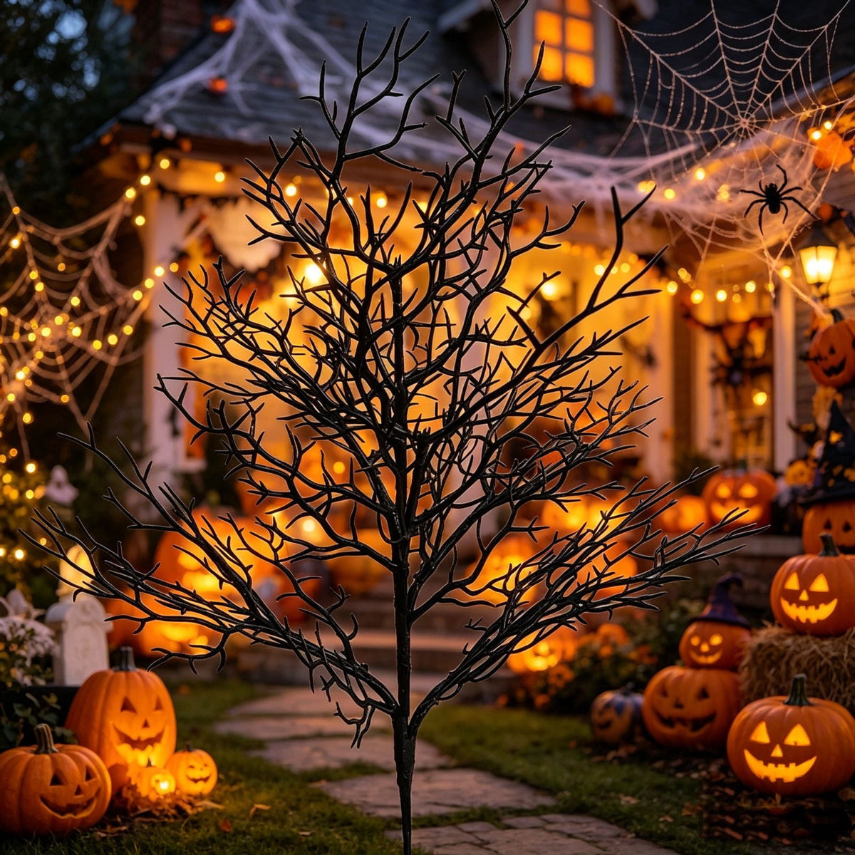 AZXY Black Twig Spooky Tree Bat Cutout Halloween Decor Tree, Outdoor Yard Lawn Porch Indoor Tabletop Halloween Party Gothic Mantel Dark Autumn Harvest Centerpiece Ornament Gift