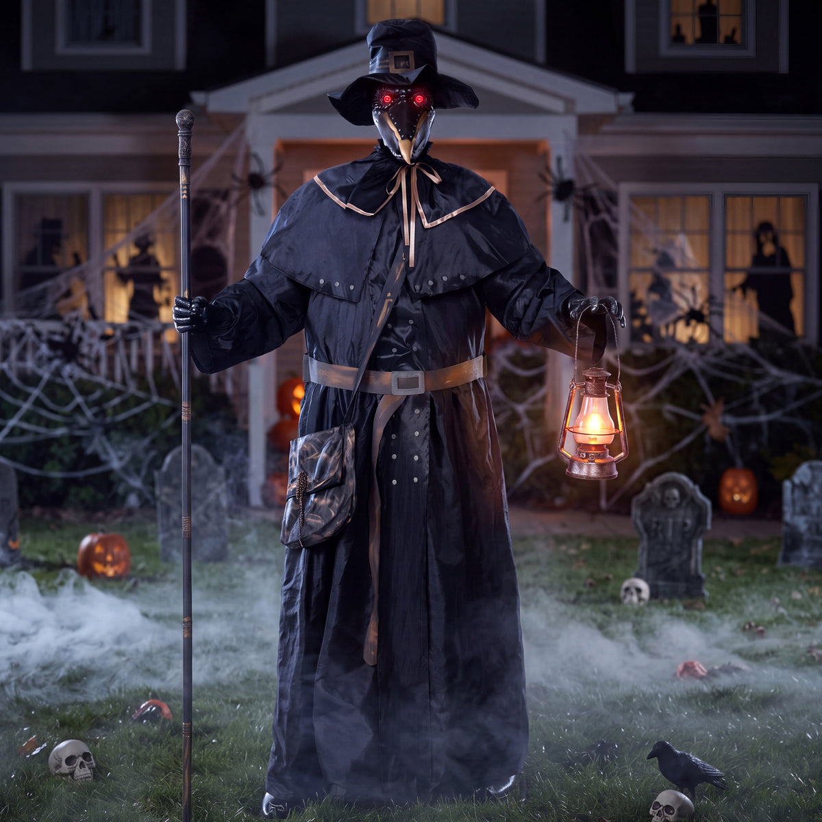 Joyfy 6.2 FT (74.8") Halloween Decoration Outdoor Animatronic Ghost Doctor, Sound Activated Life-Size Standing Ghost with Rotating Head, LED Eyes & Lantern, for Scary Haunted House,Yard Decor