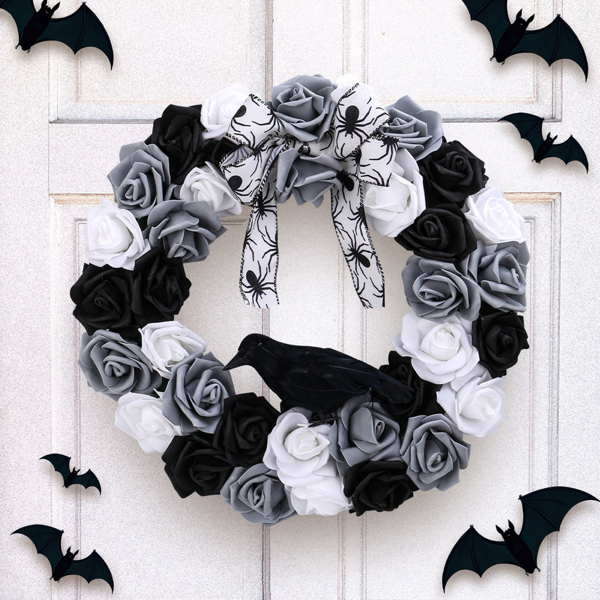 YIKA Halloween Decoration Halloween Ghost Festival Purple Simulation Skull Pumpkin Horror Scene Decoration Wreath F3Halloween Yard Decor