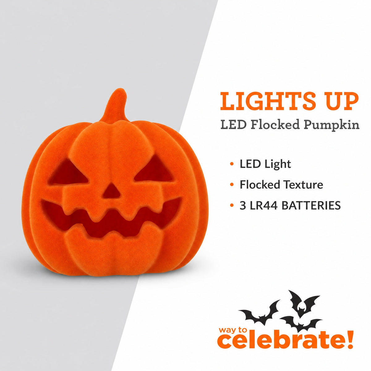 Light-Up Flocked Jack-o'-Lantern Decoration, Orange, 5.5", Halloween by Way To Celebrate