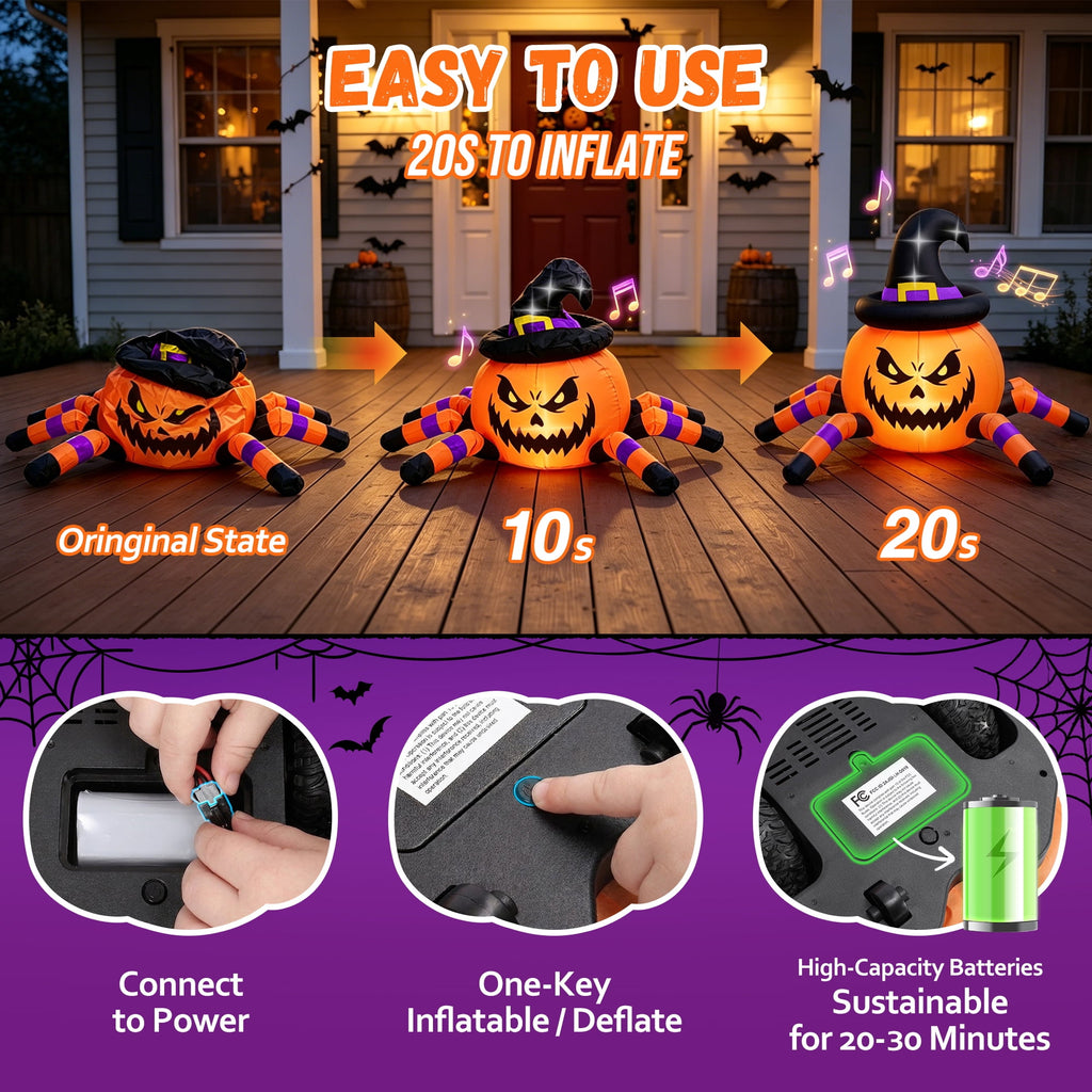 Firstness 2.4GHz Remote Control Halloween Inflatable Car Blow ups Pumpkin Ghost Rc Car,3 Music and LED Lights,360° Rotation,Aged 3+