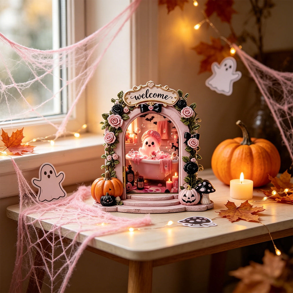 AuroraX Halloween Ghost Decor Outdoor Halloween Decoration Courtyard Tabletop Desktop Haunted Halloween Decoration for Yard Garden Pink