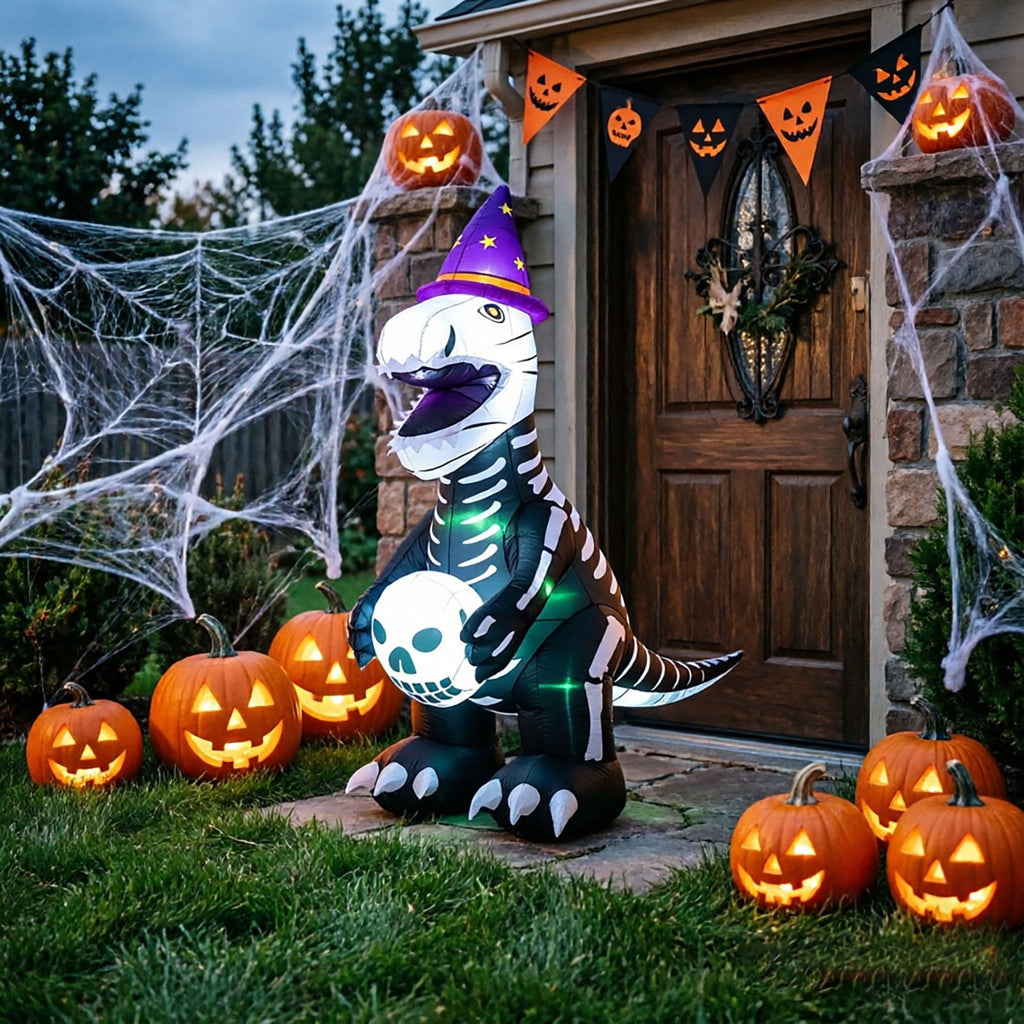 Hvmvliv 7.8ft Outdoor Halloween Inflatable Decoration with Ground Stakes Creepy Inflatable Dinosaur for Outdoor Courtyard Party Scene Layout Black
