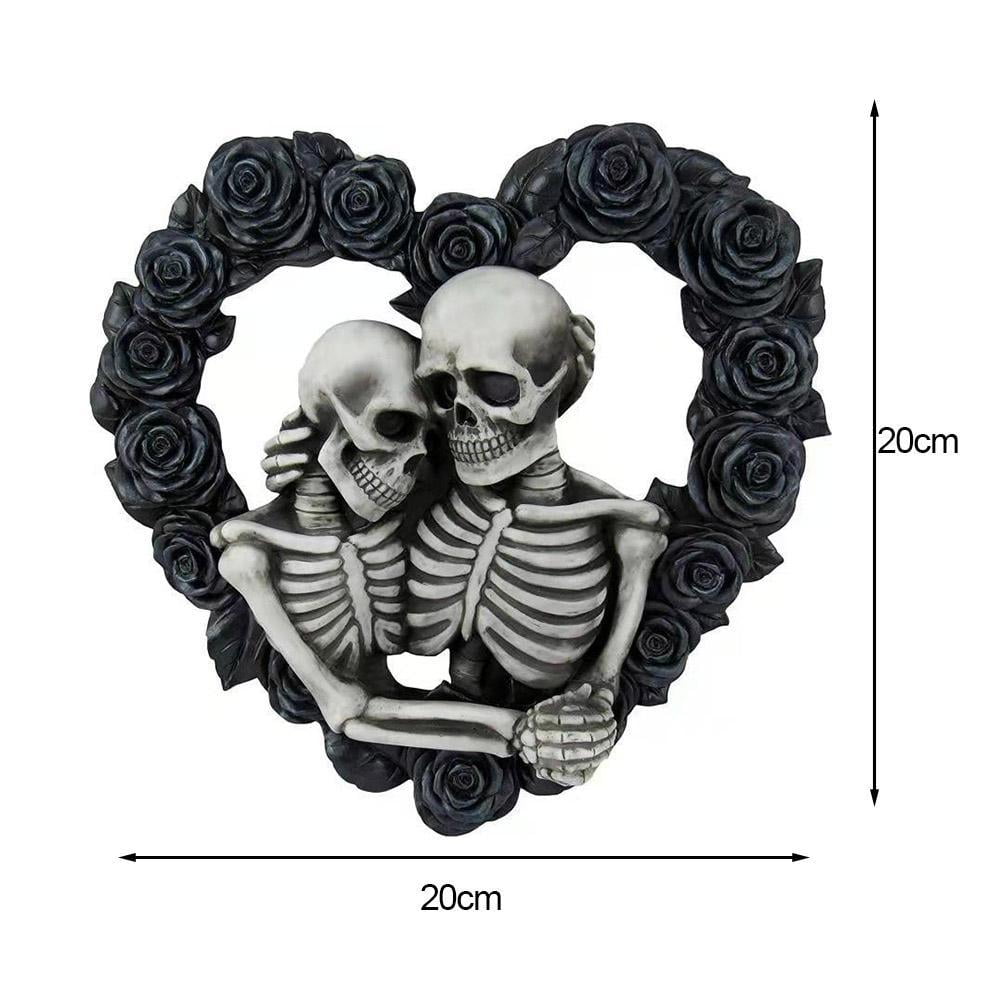 Heart-shaped Skeleton Wreath Thanksgiving Halloween Decoration Craft Door Q6A5