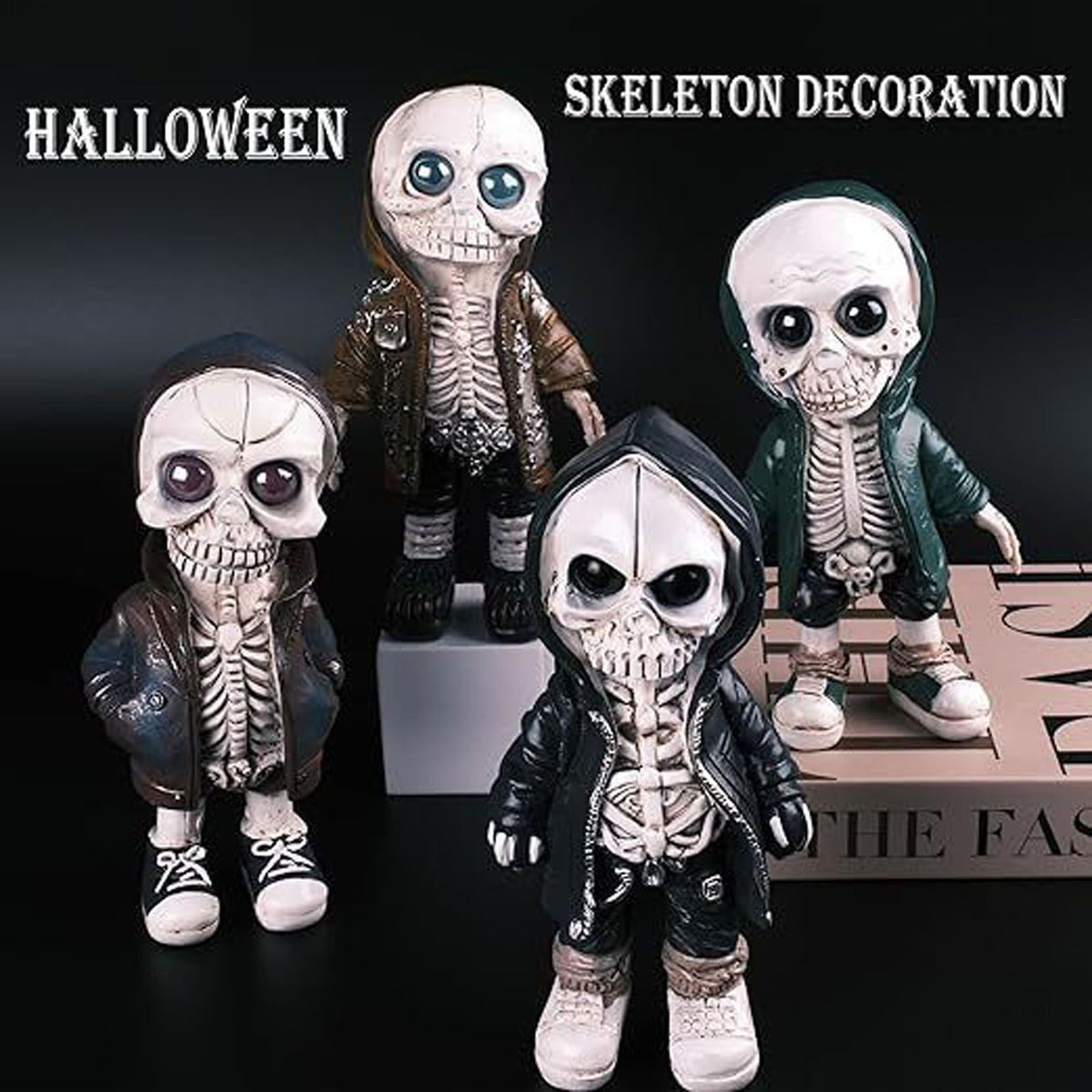 AUHomi Cool Skeleton Man Figurines, Street Dance Style Skull Resin Statues, Indoor Tabletop Halloween Decorations for Home Decor, Fashion Ornaments Ghost Festival Scene Decoration Props (A)