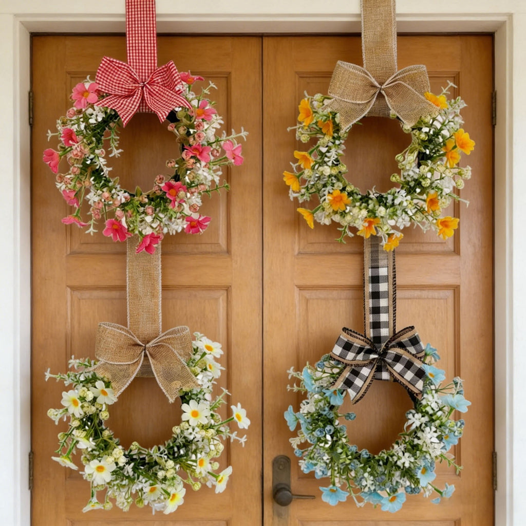 Mini Spring Wreaths, Artificial Daisy Flowers Small Pillar Holder Wreath, Spring Summer Floral Wreath for Candle, Farmhouse, Porch, Front Door, Cabinets, Table Decoration, White
