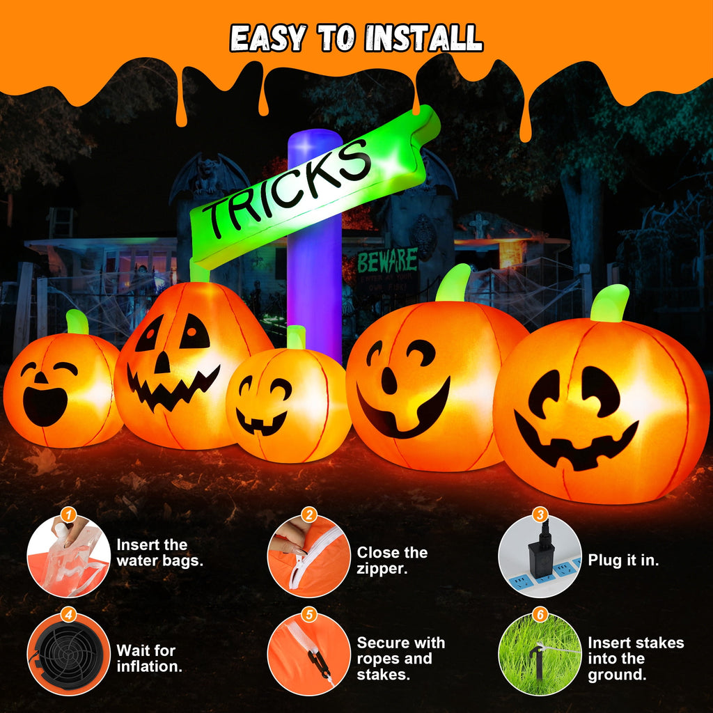 Yexmas 8ft Halloween Inflatable Pumpkins Outdoor Decor with Black Cat and Spectre,Built-in LED Lights,for Halloween Party,Yard,Garden,Lawn