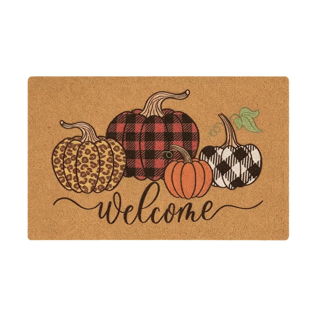 Fllostpr Halloween Pumpkin & Crow Welcome Doormat for Front Door, Non-Slip Vintage Brown Coir Floor Mat for Outdoor Porch Entryway Decor,16x24 Inch