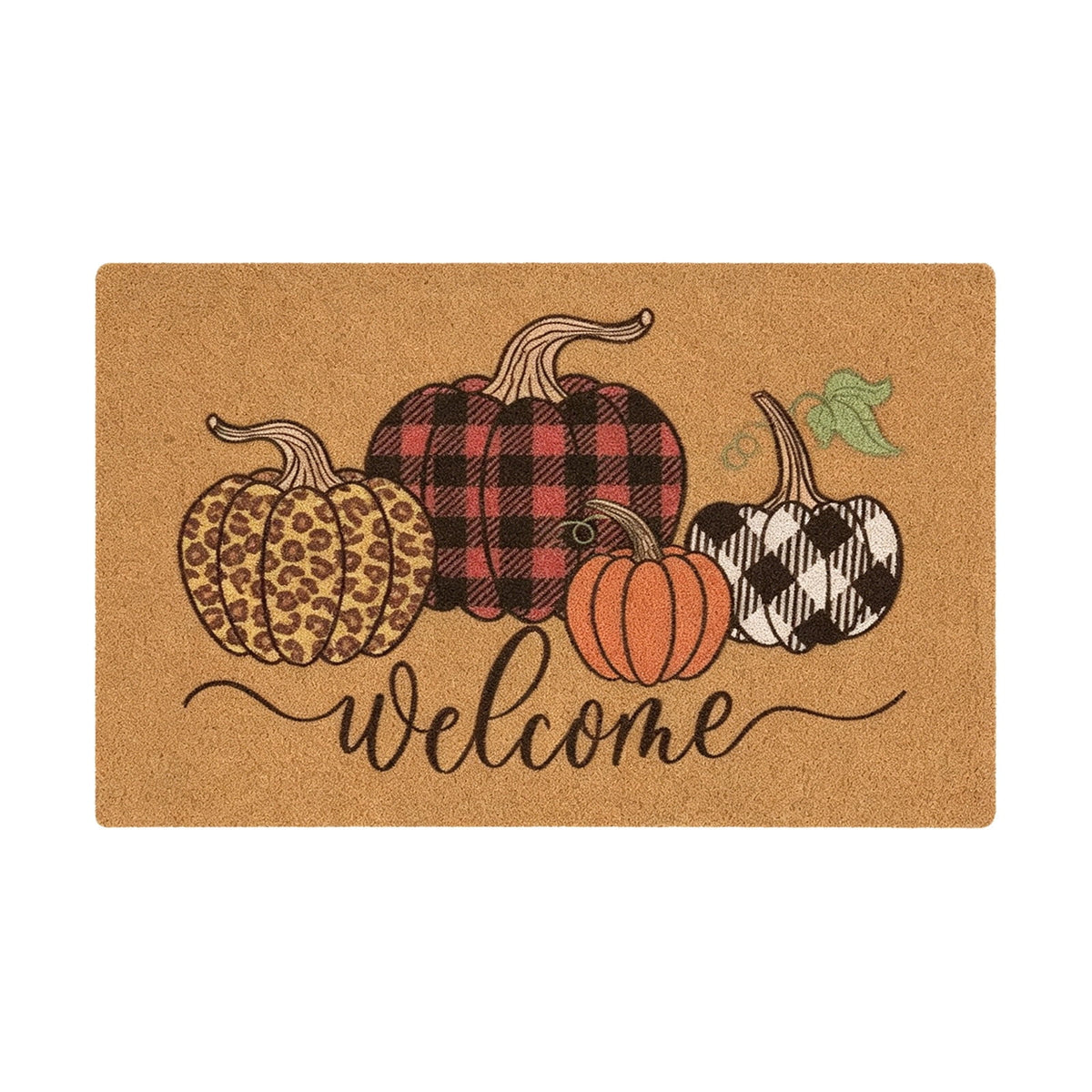 Fllostpr Halloween Pumpkin & Crow Welcome Doormat for Front Door, Non-Slip Vintage Brown Coir Floor Mat for Outdoor Porch Entryway Decor,16x24 Inch