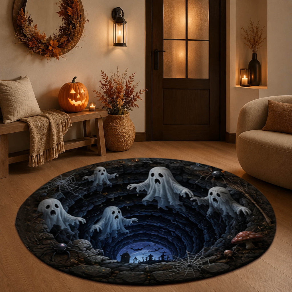 Win s Way 3D Illusion Round Halloween Rug Optical Illusion Doormat Non- Washable Entryway Decor Spooky Fall Front Door Mat for Party Decoration Available in 15.8/23.6/31.5 Inch