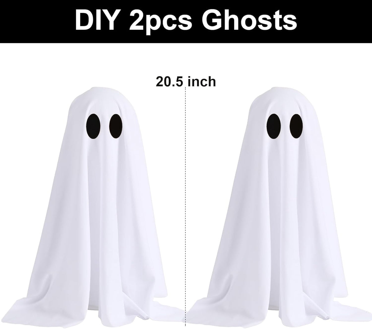 TETOU 2 Packs Halloween Spooky Ghosts with String Lights,Scary Cute Ghost for Halloween Decoration Indoor Party Home Table Room Kitchen Fireplace Decor