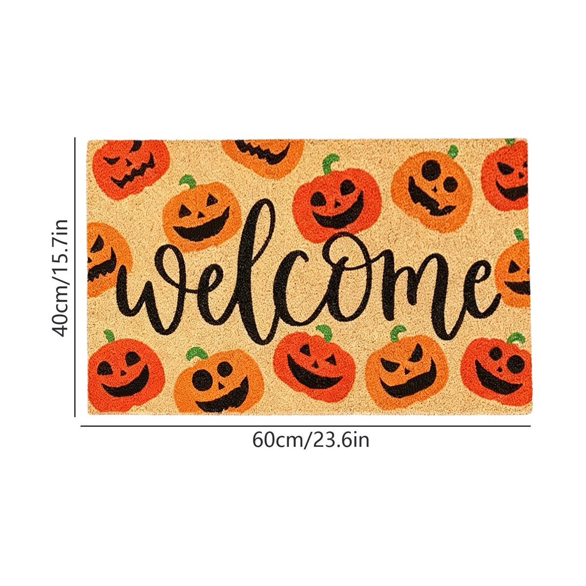 Fllostpr Halloween Pumpkin & Crow Welcome Doormat for Front Door, Non-Slip Vintage Brown Coir Floor Mat for Outdoor Porch Entryway Decor,16x24 Inch
