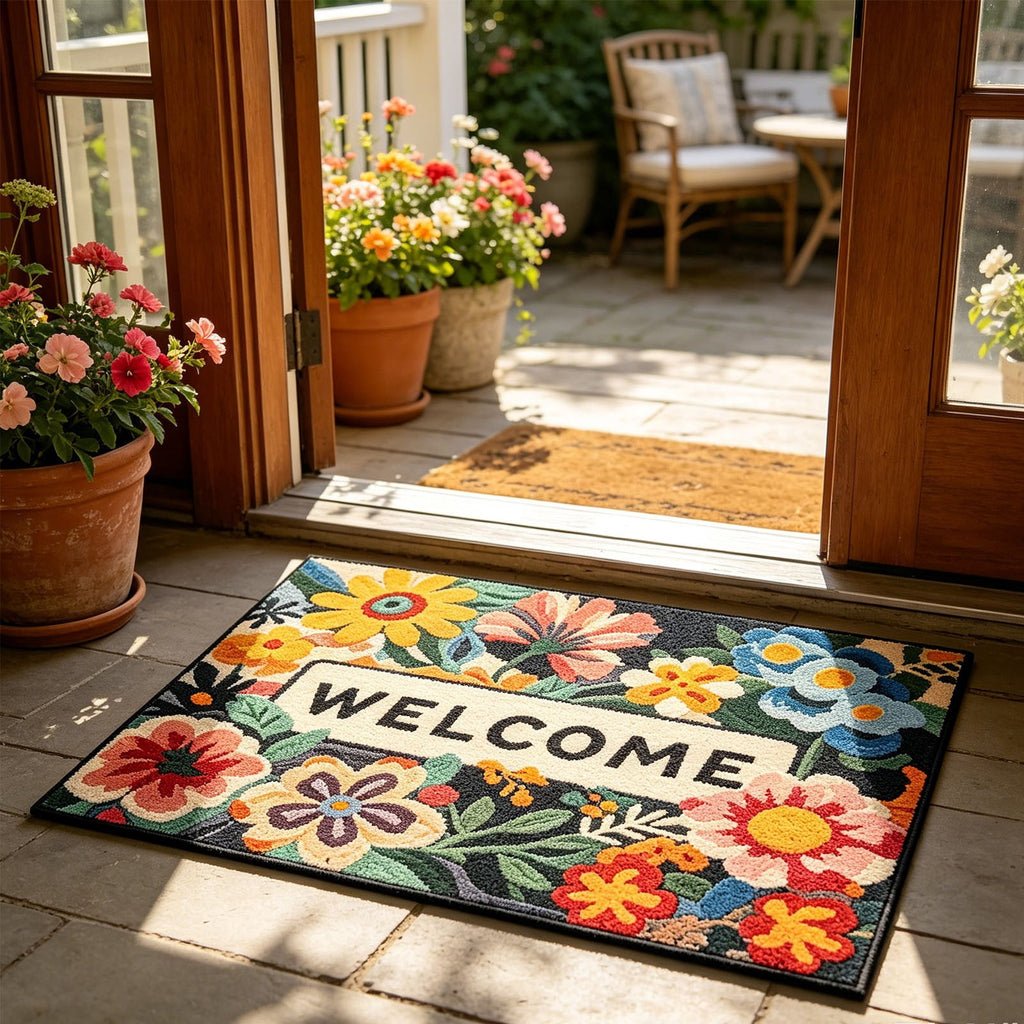 Front Door Mat Indoor Outdoor Entrance Rug, Semicircular Entrance Mat, Half Round Waterproo Non-Slip Durable Rubber Doormat for Garage, Patio, 29.5 inch