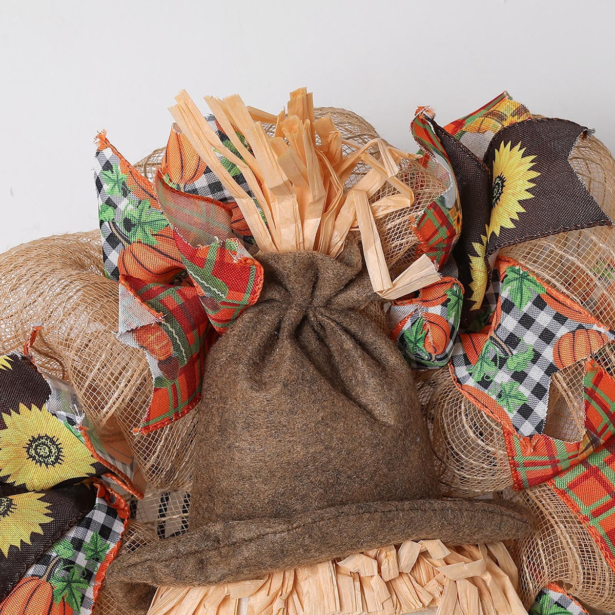 sruoe 24" Wreaths for Front Door Fall Cute Scarecrow Wreath with Hat Legs Sunflower for Halloween Party Pendant, Wall Window Decor, Festival Outdoor Hanging Ornament
