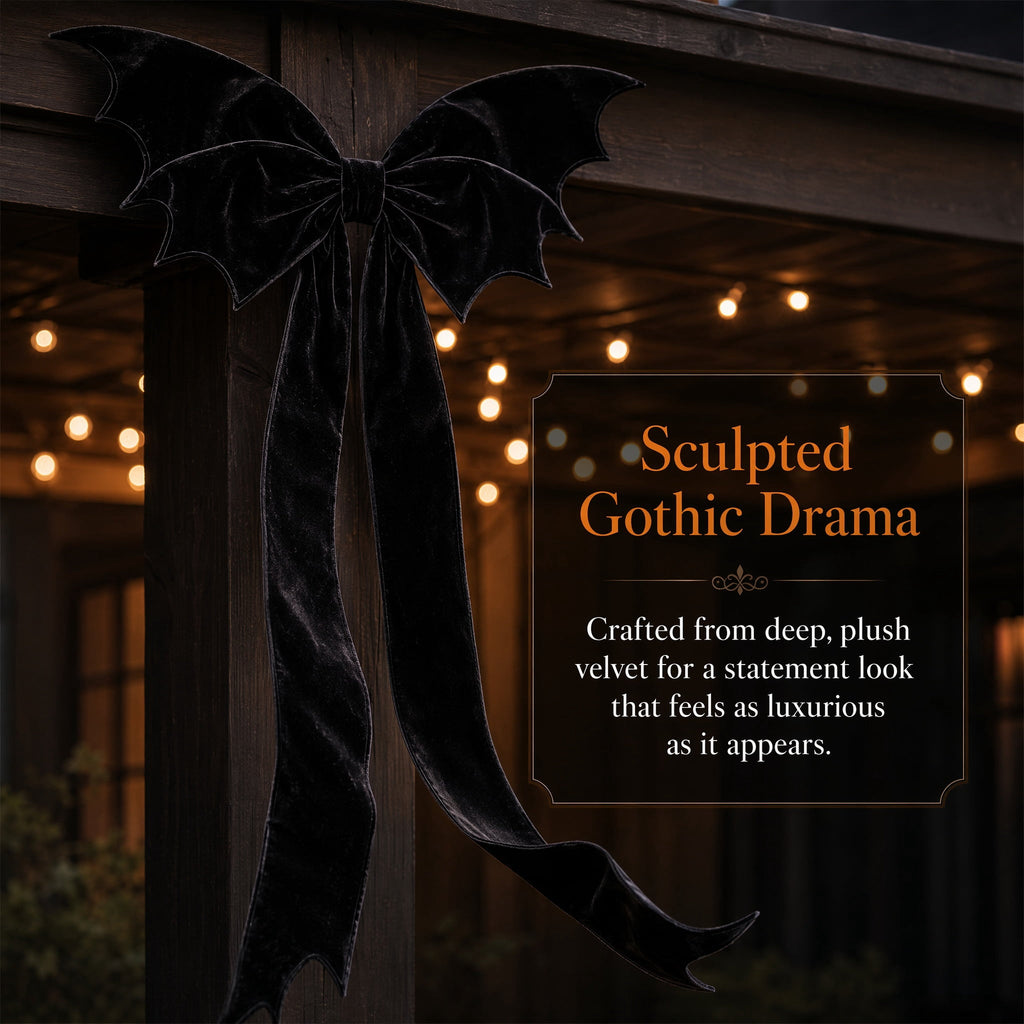 Halloween Decor, Black Bow, Giant Velvet Halloween Bow, Black Bat Wing Decor, Spooky Gothic Tree Topper for Front Door Wreath Suitable for Hanging on Doors and Fireplaces