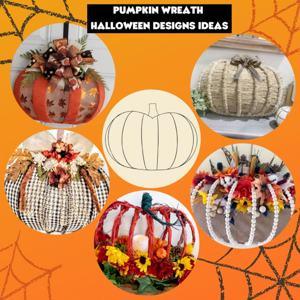 Pumpkin Shaped 3D Metal Wreath Forms 13x17.625 Inches Fall Halloween Farmhouse Autumn Thanksgiving DIY Art Craft Material Supplies Making Centerpiece Bouquet Decoration Indoor Outdoor Wreath Pack of 3