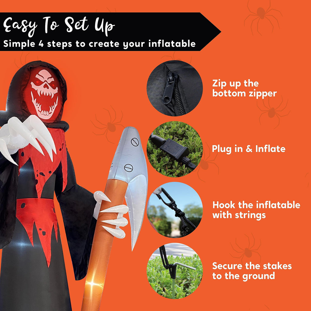 Joyfy 9 ft Halloween Inflatables Pumpkin Skeleton Decorations with Built-in LED Lights,Large Blow Up Decoration for Yard Lawn Garden Indoor Outdoor, Pumpkin Skeleton Inflatable Decoration
