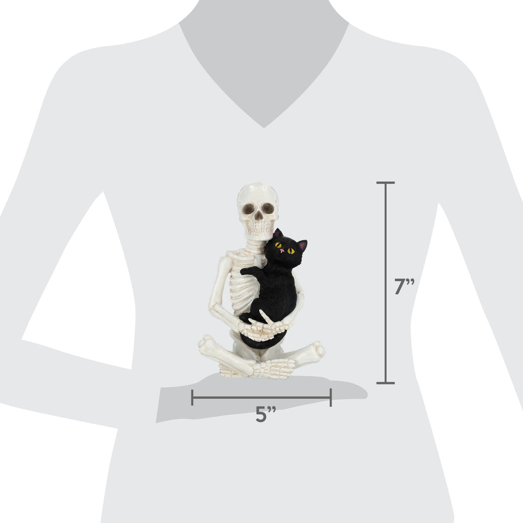 Skeleton and Cat Decoration, Black and White, 8.8", Halloween by Way To Celebrate